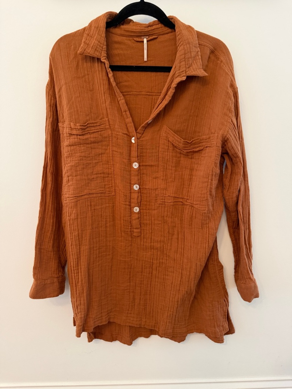 Free People Rust Terracotta Button Pullover Tunic
